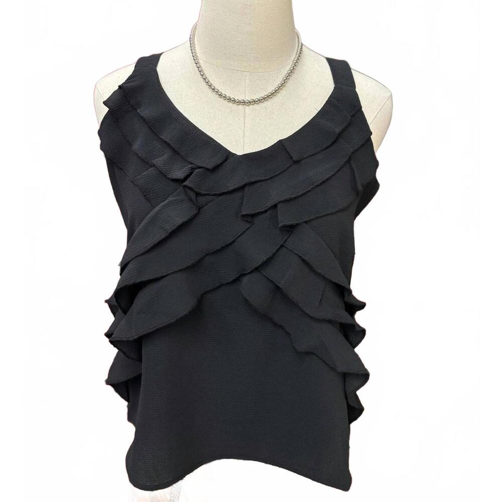 NEW ISLE APPAREL women's midnight ruffle charm tank in black